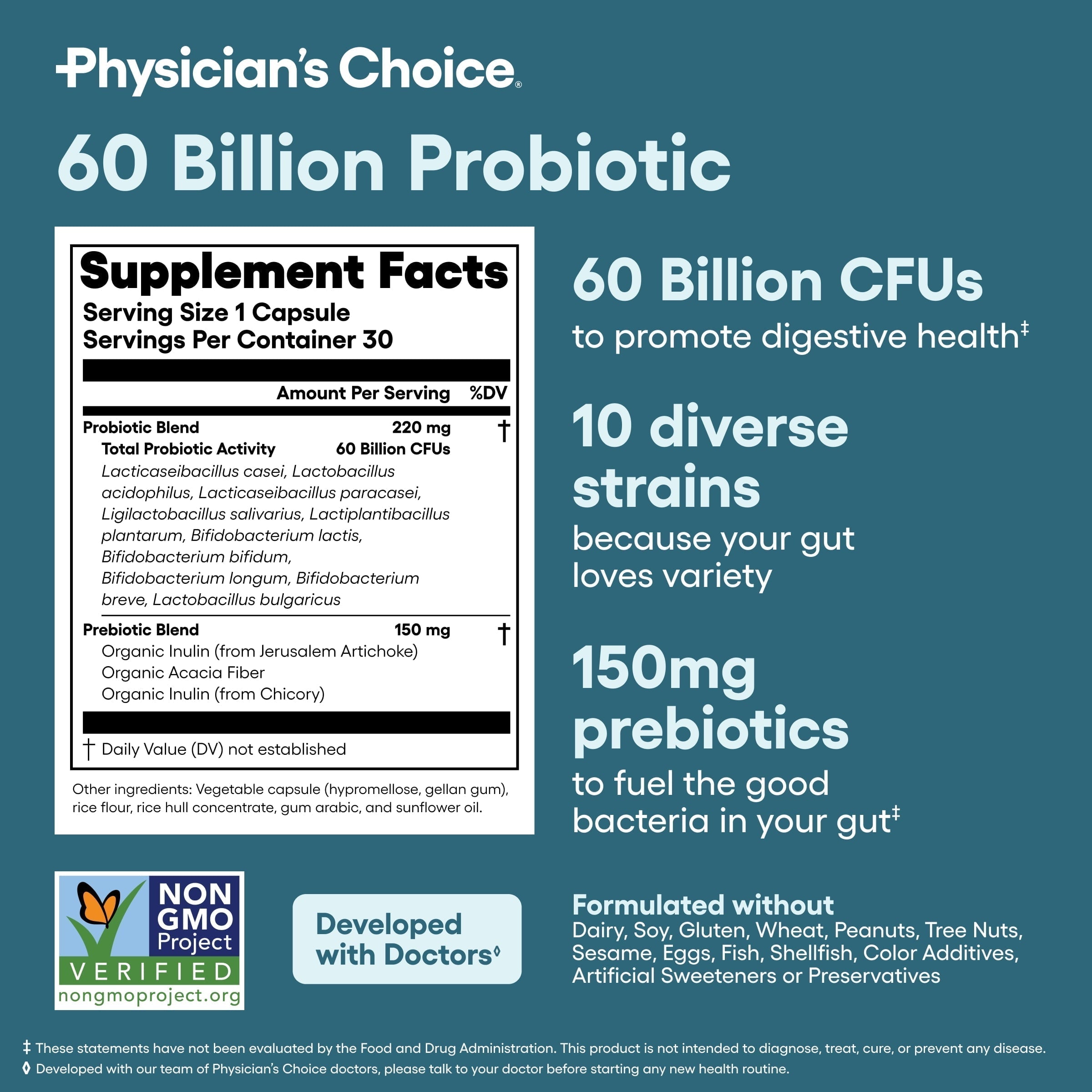 Physician’s Choice 60 Billion Probiotic for Women and Men, 30 Count, Digestive & Gut Health-Shop